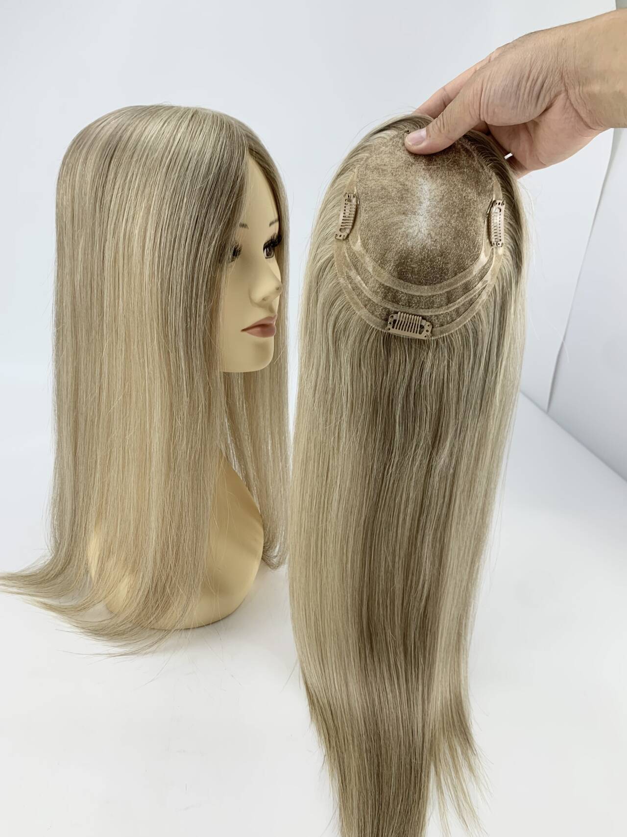 6"x5.5" Ruby STYLEUHAIR 130 Density Featherlight Ultra-breathable Full Lace Hand-tied Toppers Clip In with Swiss Lace For Women Raw Human Hair EA010