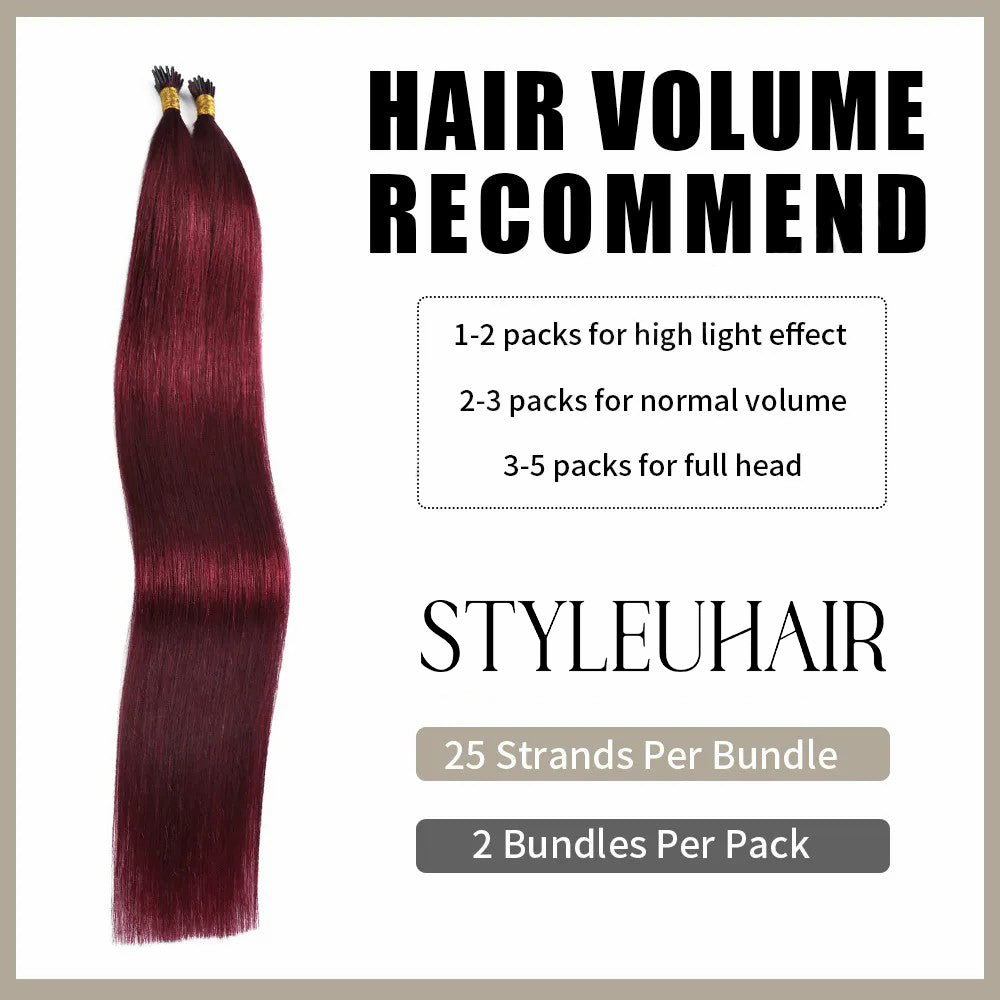 STYLEUHAIR Easy To Install Silky And Smooth 5.0MM*3.0MM*3.0MM I Tip Hair Extensions Straight Natural 100% Remy Human Hair 25 Strands Per Bundle (