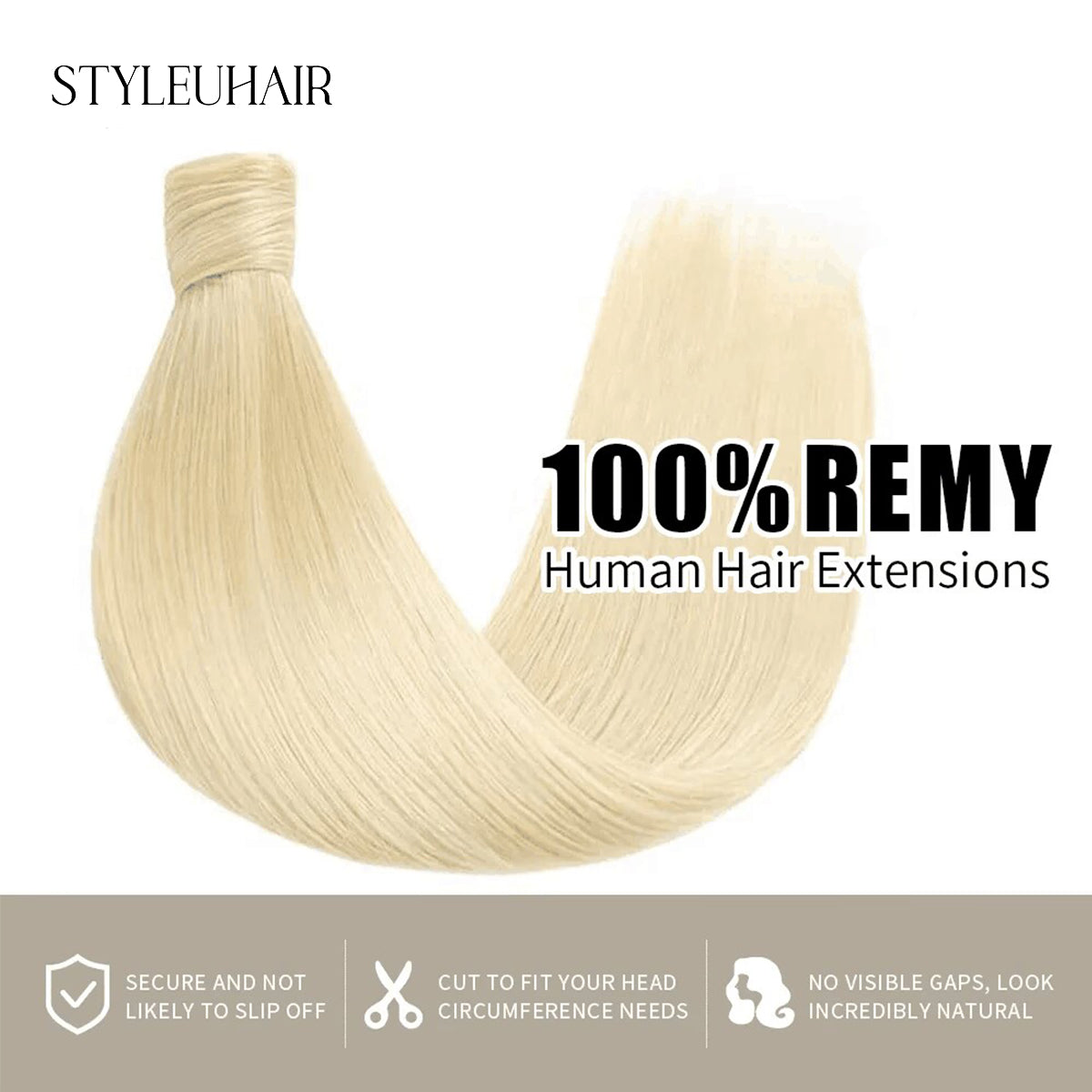 STYLEUHAIR Ponytail Extension With Magic Paste A Single Strand Of Hair Soft And Thick 100% Remy Human Hair Extensions 12-28 Inch (
