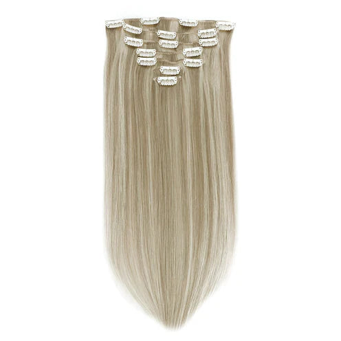 STYLEUHAIR 14-22 Inch Classic Clip In Hair Extensions Human Hair 7Pcs Clips Invisible Natural Remy Human Hair Ash Blonde Highlights (17A/60)