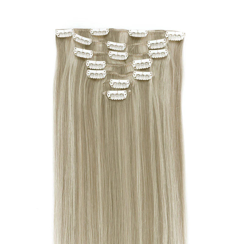 STYLEUHAIR 14-22 Inch Classic Clip In Hair Extensions Human Hair 7Pcs Clips Invisible Natural Remy Human Hair Ash Blonde Highlights (17A/60)