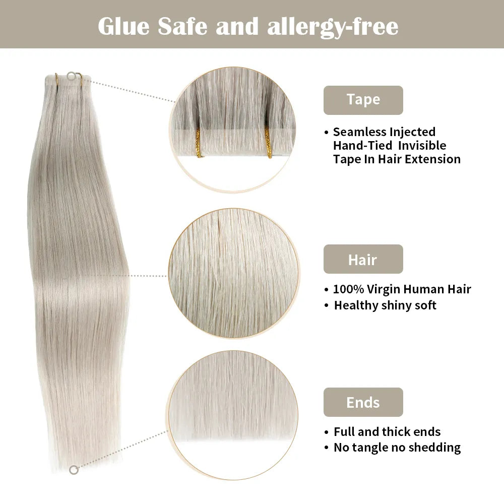STYLEUHAIR 14-22 Inch Seamless Injected Hand-Tied Invisible Tape In Hair Extensions 20Pcs Full And Thick Virgin Human Hair (