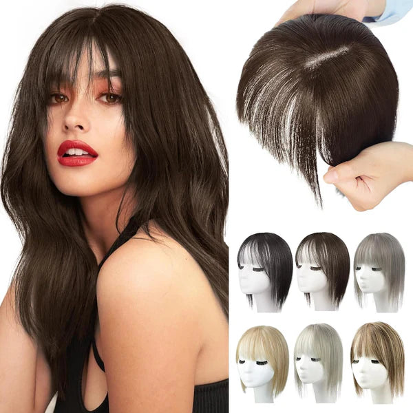 STYLEUHAIR 12 Inch Toppers Clip In With Bang For Women 100% Remy Human Hair Hand-Tied Topper (Black Brown) Mattress Topper