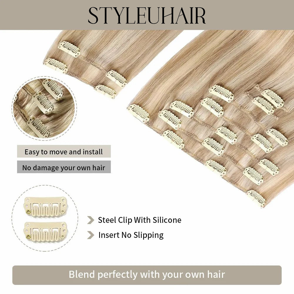 STYLEUHAIR Clip In Hair Extensions Soft And Silky Human Hair 9Pcs 20 Clips Invisible Natural Remy Human Hair 12-28 Inch (