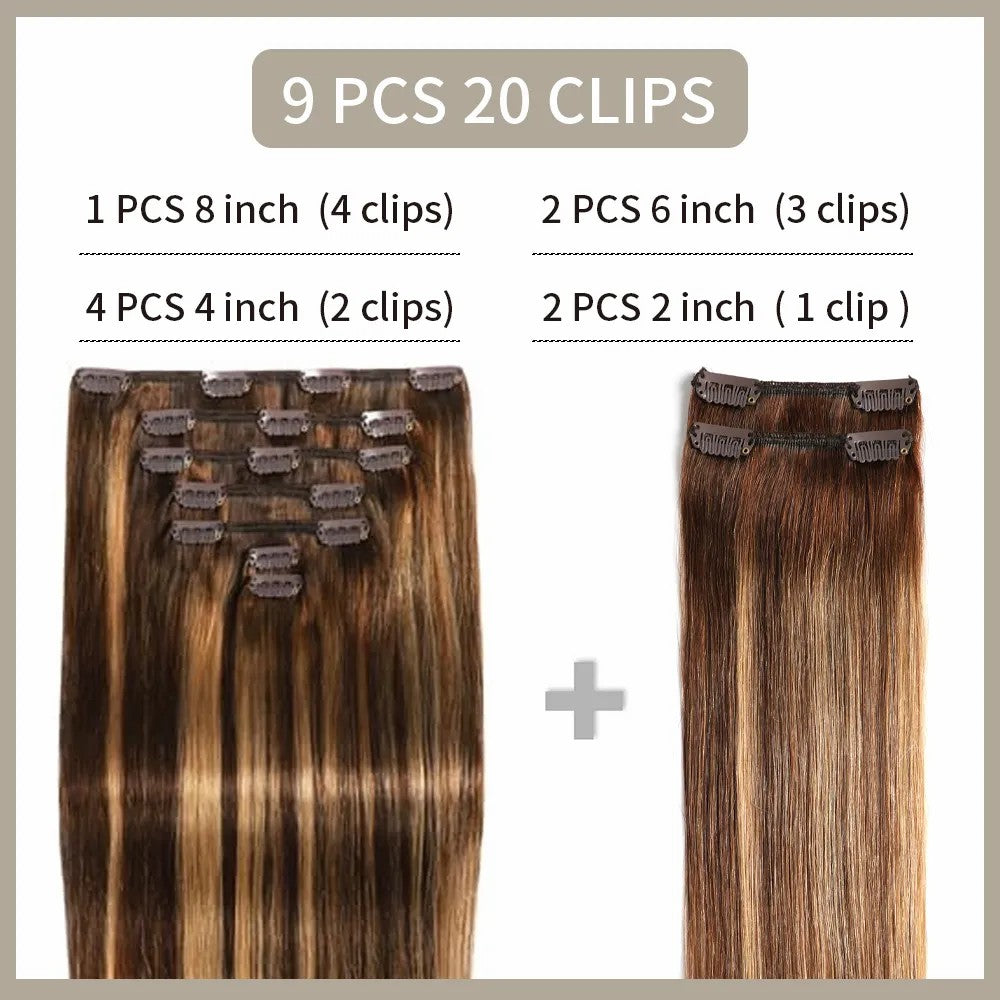 STYLEUHAIR Clip In Hair Extensions Soft And Silky Human Hair 9Pcs 20 Clips Invisible Natural Remy Human Hair 12-28 Inch (