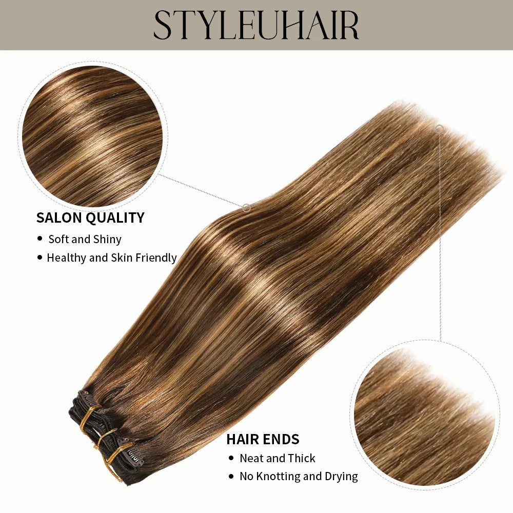 STYLEUHAIR Clip In Hair Extensions Soft And Silky Human Hair 9Pcs 20 Clips Invisible Natural Remy Human Hair 12-28 Inch (