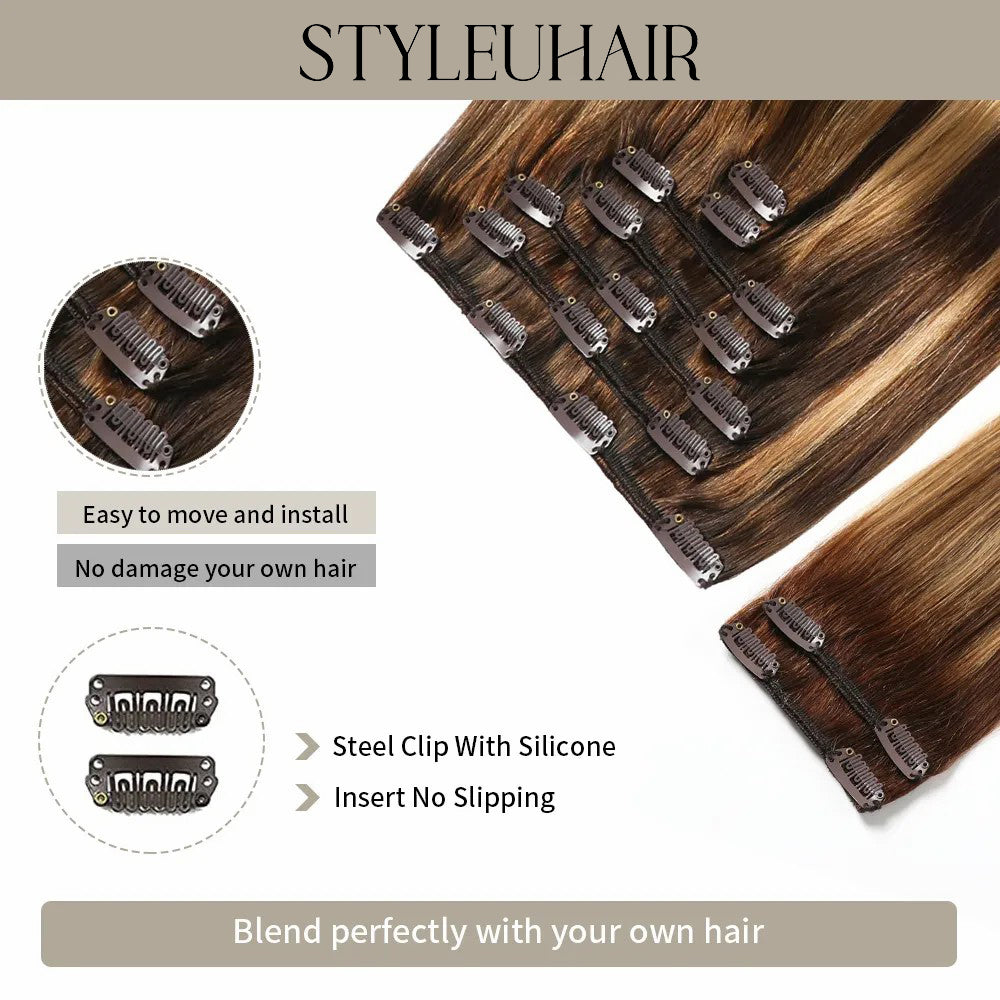 STYLEUHAIR Clip In Hair Extensions Soft And Silky Human Hair 9Pcs 20 Clips Invisible Natural Remy Human Hair 12-28 Inch (