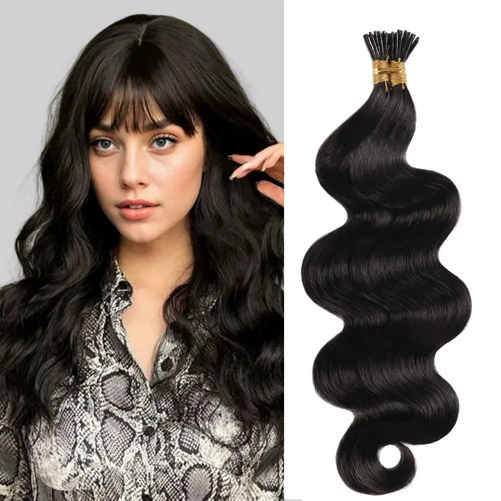 STYLEUHAIR Easy To Install Silky And Smooth 5.0MM*3.0MM*3.0MM I Tip Hair Extensions Body Wave Natural 100% Remy Human Hair 25 Strands Per Bundle (