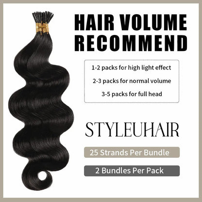 STYLEUHAIR Easy To Install Silky And Smooth 5.0MM*3.0MM*3.0MM I Tip Hair Extensions Body Wave Natural 100% Remy Human Hair 25 Strands Per Bundle (