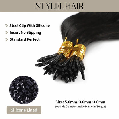 STYLEUHAIR Easy To Install Silky And Smooth 5.0MM*3.0MM*3.0MM I Tip Hair Extensions Body Wave Natural 100% Remy Human Hair 25 Strands Per Bundle (