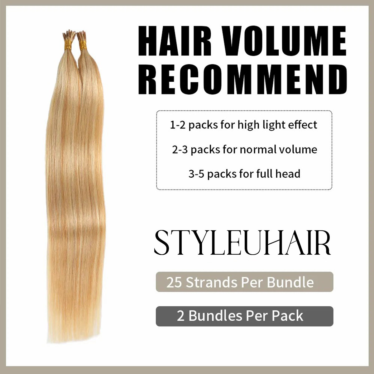 STYLEUHAIR 5.0MM*3.0MM*3.0MM I Tip Hair Extensions Invisible Natural Remy Human Hair (