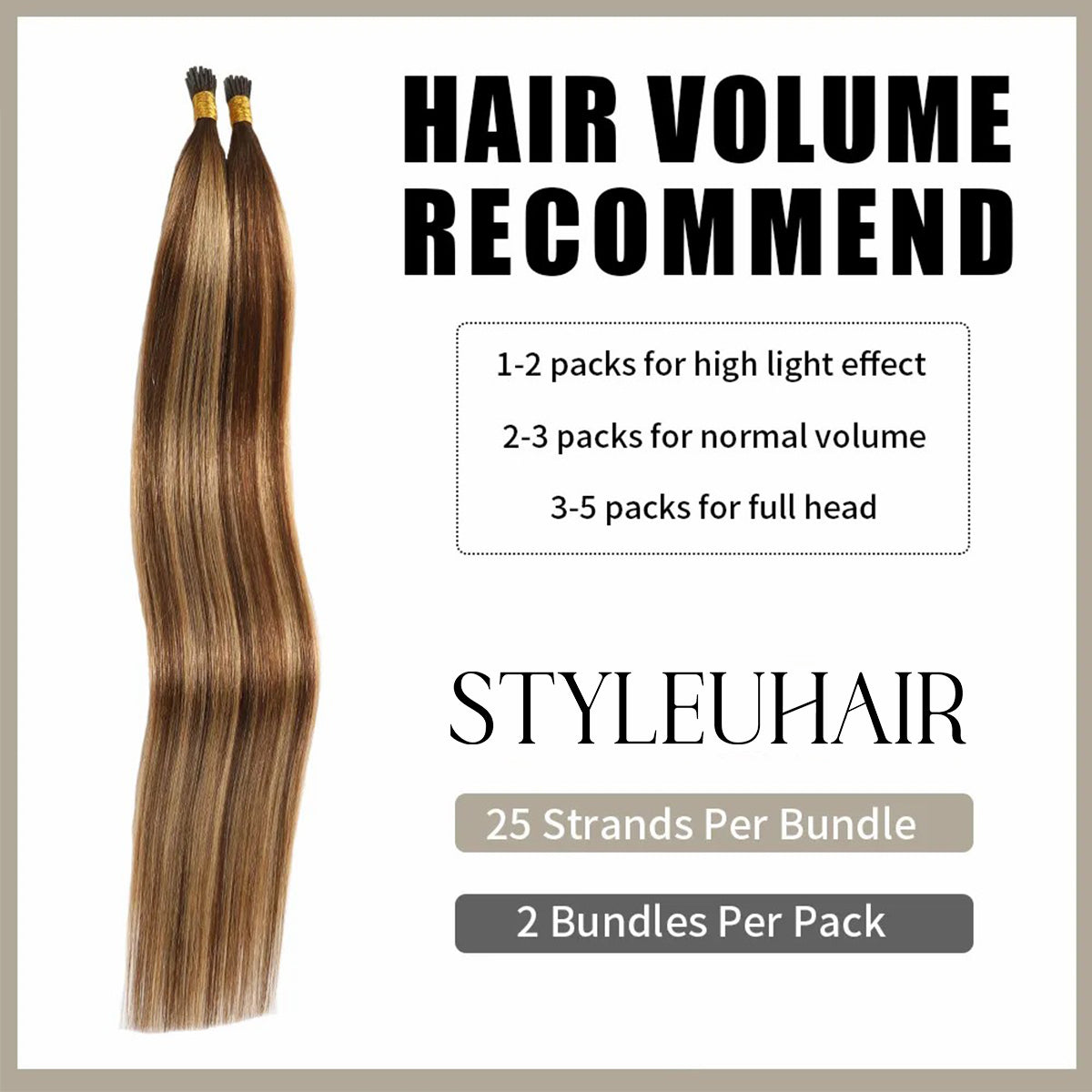 STYLEUHAIR 5.0MM*3.0MM*3.0MM I Tip Hair Extensions Invisible Natural Remy Human Hair (