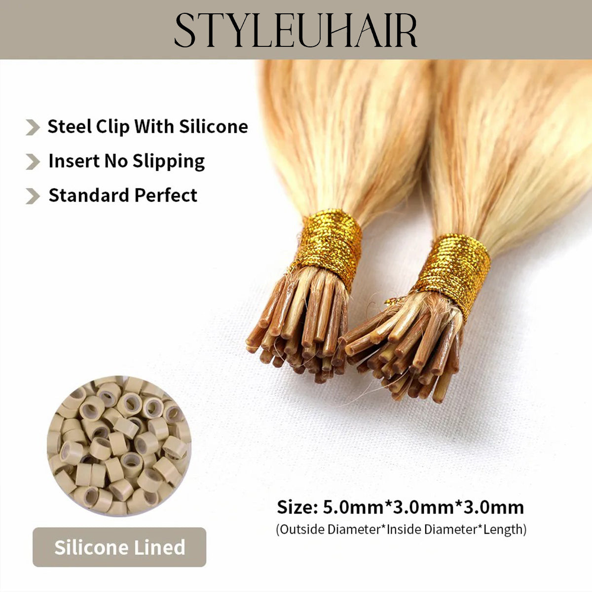 STYLEUHAIR 5.0MM*3.0MM*3.0MM I Tip Hair Extensions Invisible Natural Remy Human Hair (