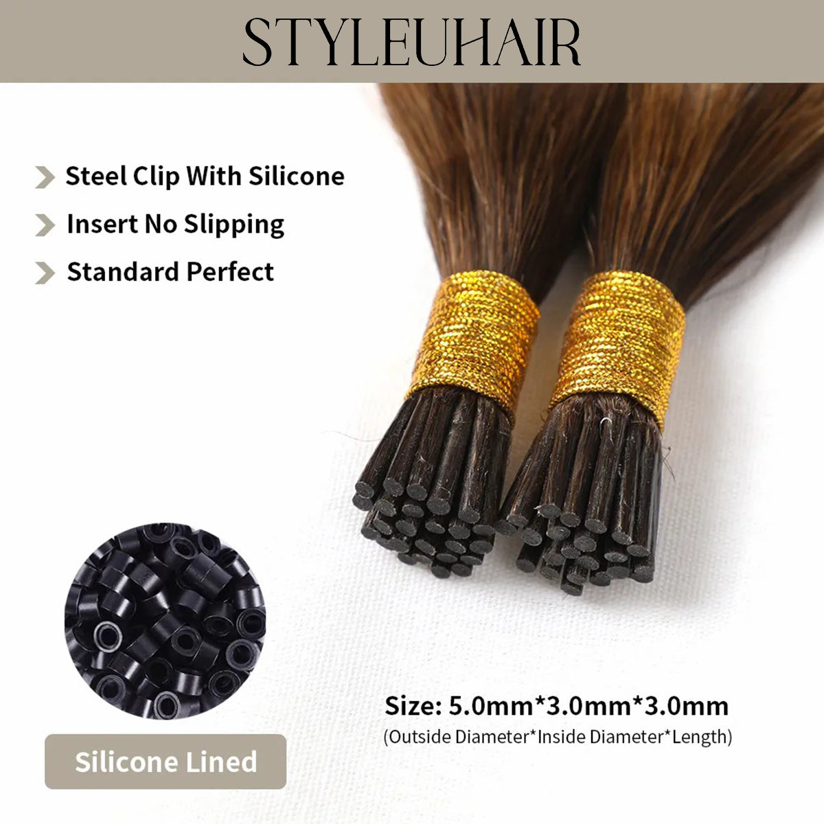 STYLEUHAIR 5.0MM*3.0MM*3.0MM I Tip Hair Extensions Invisible Natural Remy Human Hair (