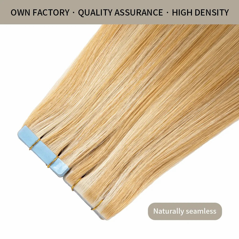 STYLEUHAIR 14-22 Inch Seamless Injected Hand-Tied Invisible Tape In Hair Extension 20Pcs High Density Shiny Soft 100% Virgin Human Hair (P27 613) Blonde Color Highlight For Women Tape In Extensions Near Me 