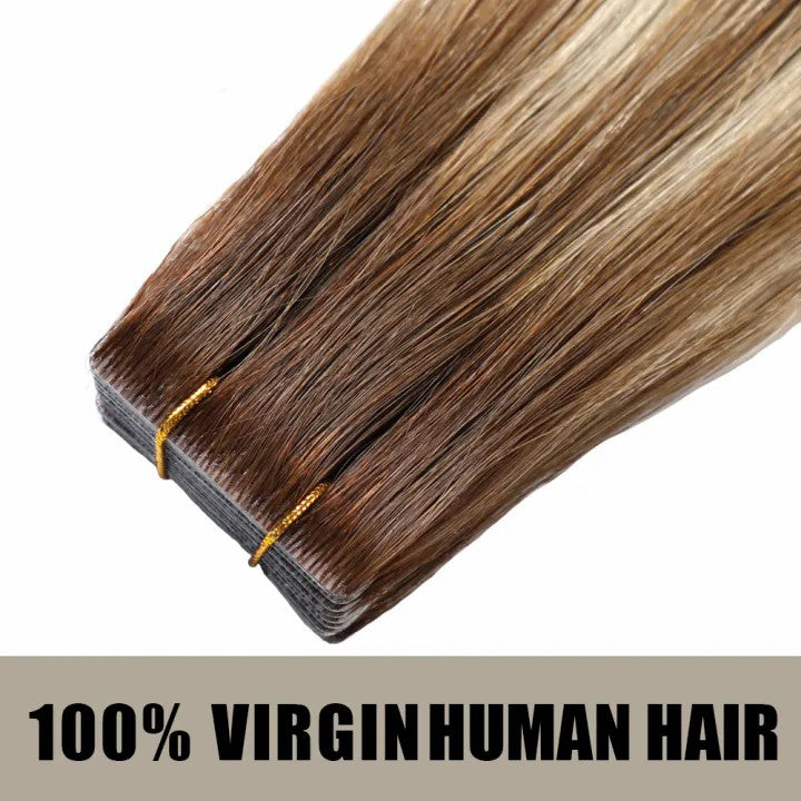 STYLEUHAIR 14-26 Inch Seamless Injected Hand-Tied Invisible Tape In Extensions Human Hair 20Pcs High Density Shiny Soft 100% Virgin Human Hair (P6 613 T4) Ombre Highlight For Women Tape In Extensions Near Me