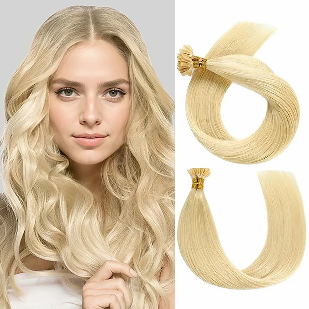 STYLEUHAIR Easy To Install Silky And Smooth 14-22 Inch U Tip Hair Extensions Blonde Color Straight Natural Remy Human Hair 50 Strands Per Pack (