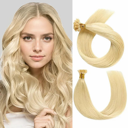 STYLEUHAIR Easy To Install Silky And Smooth 14-22 Inch U Tip Hair Extensions Blonde Color Straight Natural Remy Human Hair 50 Strands Per Pack (