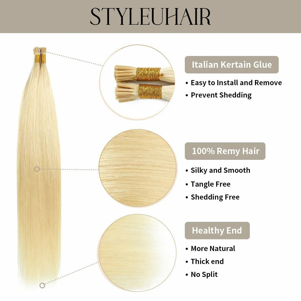 STYLEUHAIR Easy To Install Silky And Smooth 14-22 Inch U Tip Hair Extensions Blonde Color Straight Natural Remy Human Hair 50 Strands Per Pack (