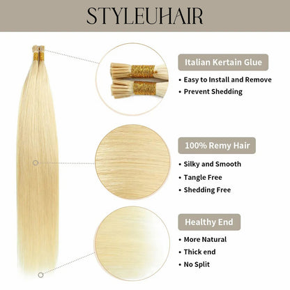 STYLEUHAIR Easy To Install Silky And Smooth 14-22 Inch U Tip Hair Extensions Blonde Color Straight Natural Remy Human Hair 50 Strands Per Pack (