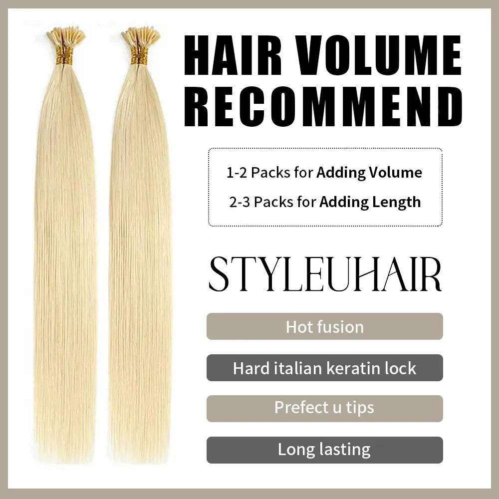 STYLEUHAIR Easy To Install Silky And Smooth 14-22 Inch U Tip Hair Extensions Blonde Color Straight Natural Remy Human Hair 50 Strands Per Pack (