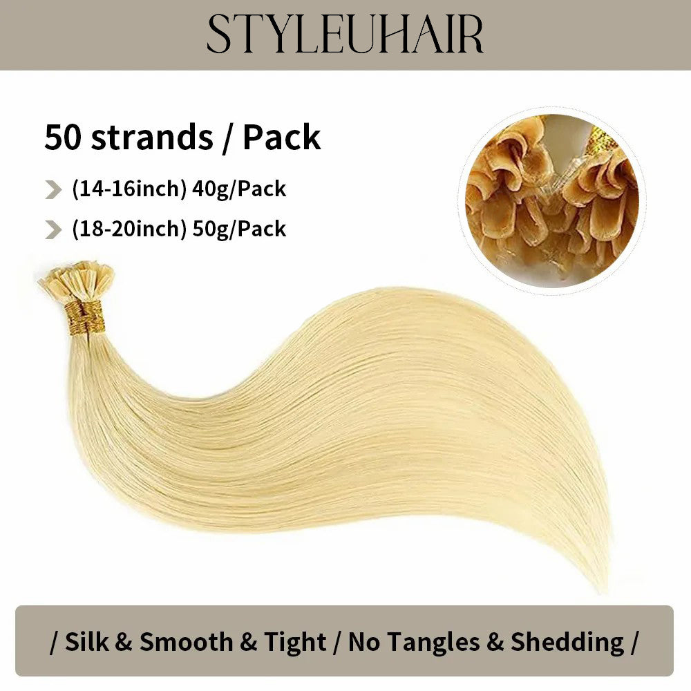 STYLEUHAIR Easy To Install Silky And Smooth 14-22 Inch U Tip Hair Extensions Blonde Color Straight Natural Remy Human Hair 50 Strands Per Pack (