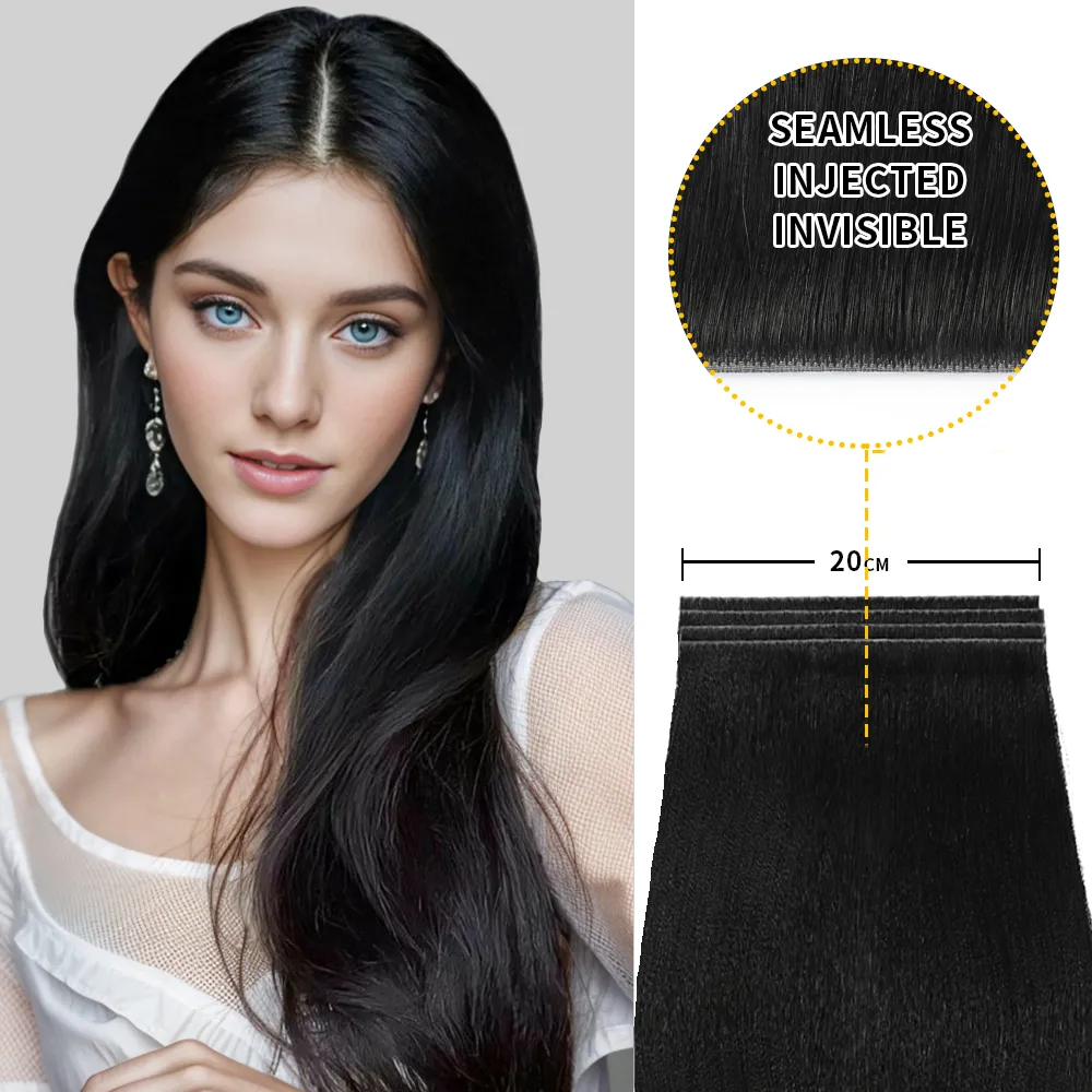 STYLEUHAIR 20*0.8CM Long Seamless Injected Hand-Tied Invisible Tape In Hair Extension 4Pcs Soft And Full Silk Straight Virgin Human Hair (