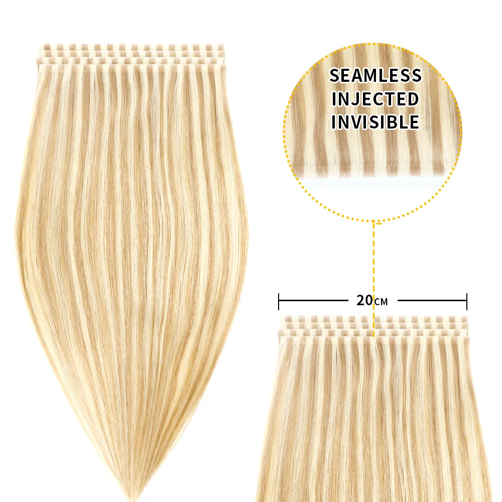 STYLEUHAIR 20*0.8CM Long Seamless Injected Hand-Tied Invisible Tape In Hair Extension 4Pcs Soft And Full Silk Straight Virgin Human Hair (