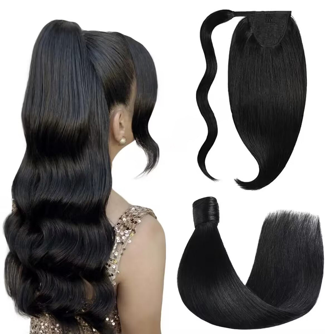 STYLEUHAIR Ponytail Extension With Magic Paste A Single Strand Of Hair Soft And Thick 100% Remy Human Hair Extensions 12-28 Inch (
