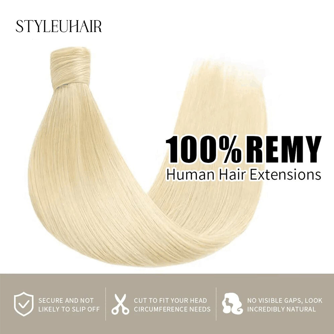STYLEUHAIR Ponytail Extension With Magic Paste A Single Strand Of Hair Soft And Thick 100% Remy Human Hair Extensions 12-28 Inch (