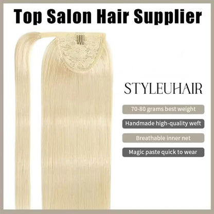 STYLEUHAIR Ponytail Extension With Magic Paste A Single Strand Of Hair Soft And Thick 100% Remy Human Hair Extensions 12-28 Inch (