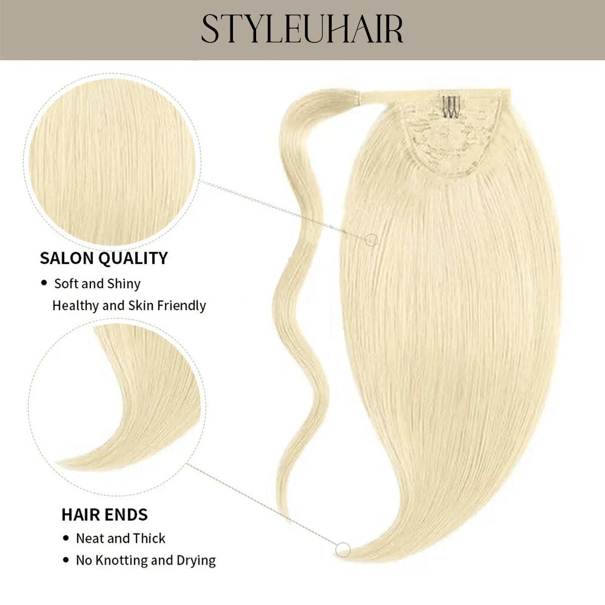 STYLEUHAIR Ponytail Extension With Magic Paste A Single Strand Of Hair Soft And Thick 100% Remy Human Hair Extensions 12-28 Inch (