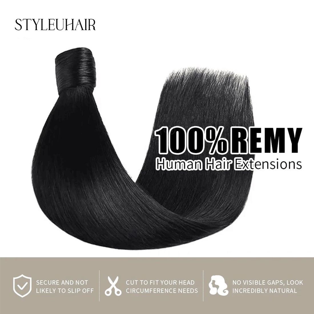 STYLEUHAIR Ponytail Extension With Magic Paste A Single Strand Of Hair Soft And Thick 100% Remy Human Hair Extensions 12-28 Inch (