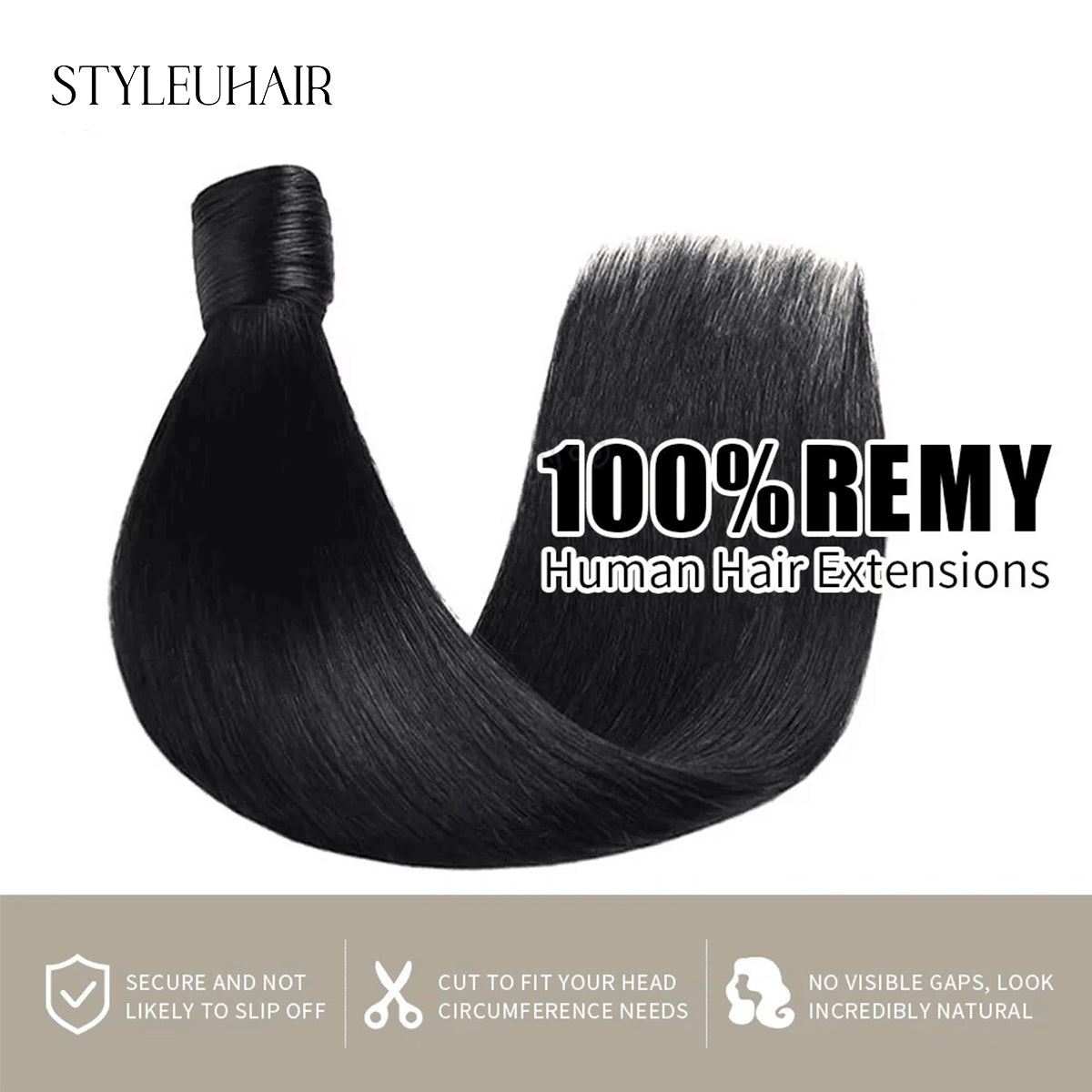STYLEUHAIR Ponytail Extension With Magic Paste A Single Strand Of Hair Soft And Thick 100% Remy Human Hair Extensions 12-28 Inch (