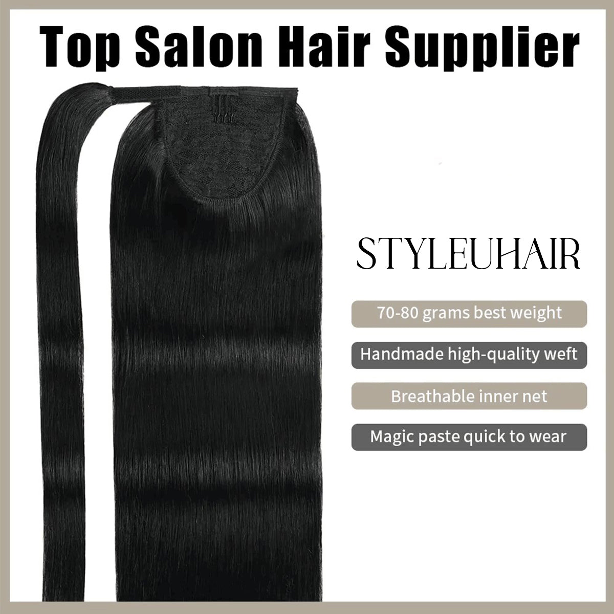 STYLEUHAIR Ponytail Extension With Magic Paste A Single Strand Of Hair Soft And Thick 100% Remy Human Hair Extensions 12-28 Inch (