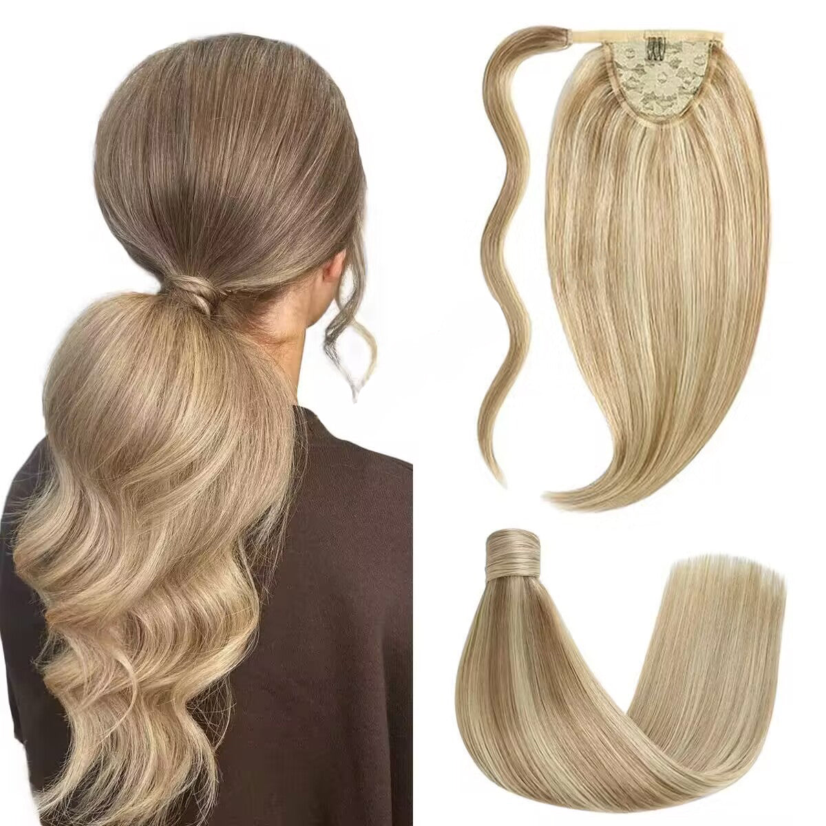 STYLEUHAIR Ponytail Extension With Magic Paste A Single Strand Of Hair Soft And Thick 100% Remy Human Hair Extensions 12-28 Inch (