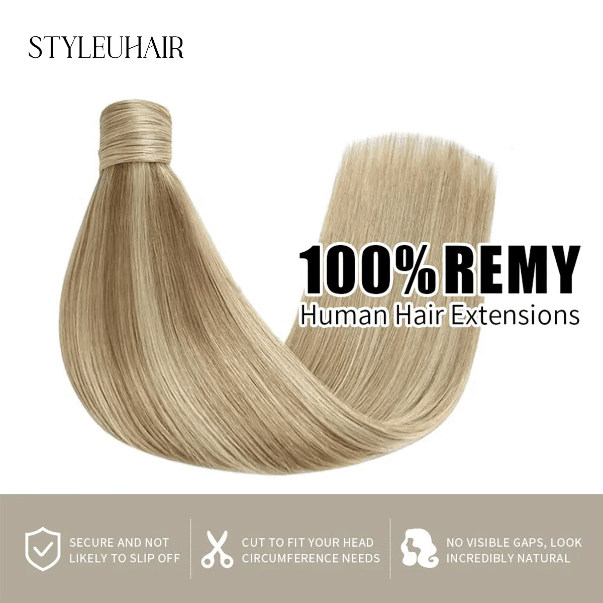 STYLEUHAIR Ponytail Extension With Magic Paste A Single Strand Of Hair Soft And Thick 100% Remy Human Hair Extensions 12-28 Inch (