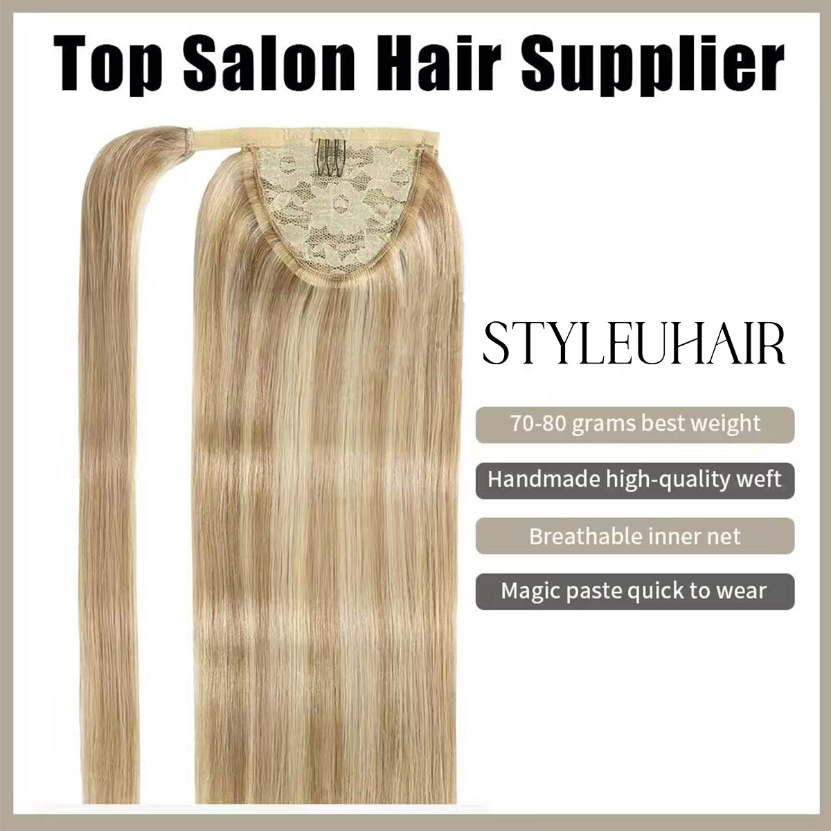 STYLEUHAIR Ponytail Extension With Magic Paste A Single Strand Of Hair Soft And Thick 100% Remy Human Hair Extensions 12-28 Inch (