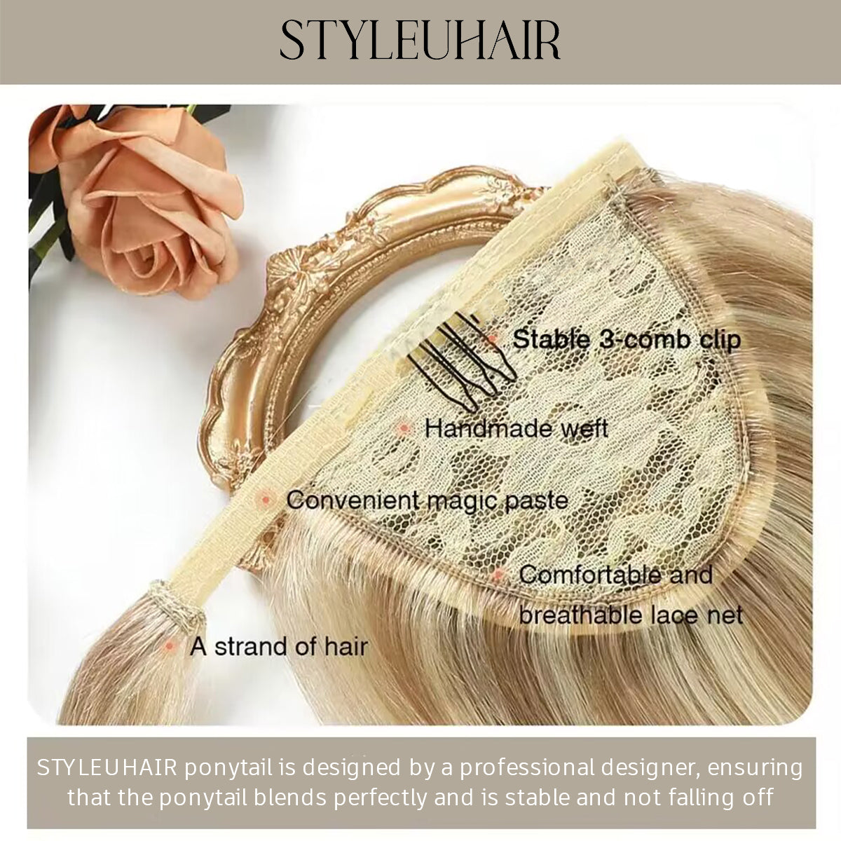 STYLEUHAIR Ponytail Extension With Magic Paste A Single Strand Of Hair Soft And Thick 100% Remy Human Hair Extensions 12-28 Inch (