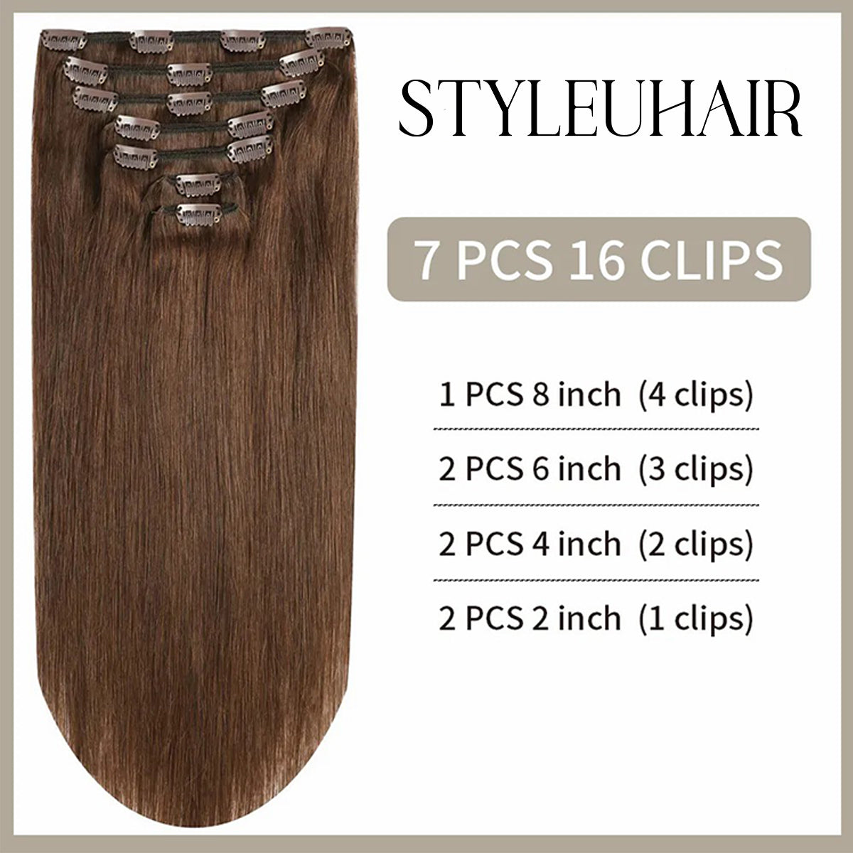 12-28 Inch Clip In Hair Extensions Human Hair 7Pcs 16 Clips Invisible Natural Remy Human Hair (