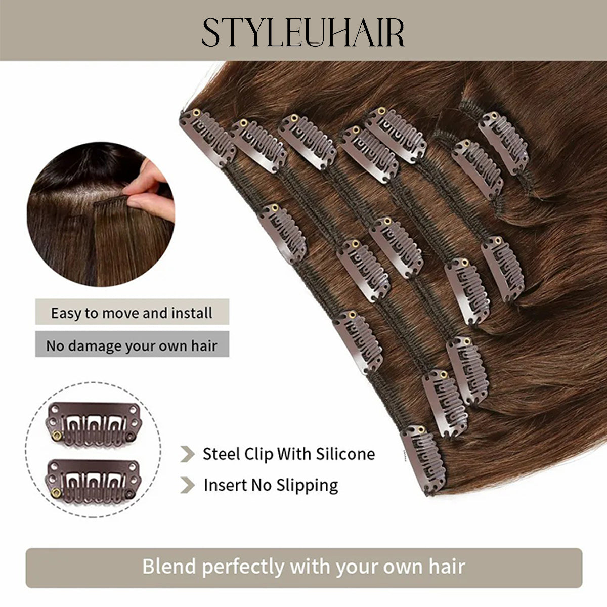 12-28 Inch Clip In Hair Extensions Human Hair 7Pcs 16 Clips Invisible Natural Remy Human Hair (