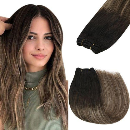 STYLEUHAIR Weft Hair Clip In Hair Extensions Human Hair Seamless Natural Remy Human Hair Ombre Highlight (