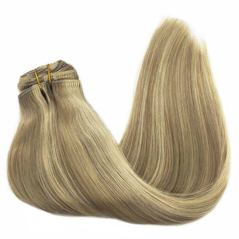 STYLEUHAIR 14-24 Inch Classic Clip In Hair Extensions Human Hair 7Pcs Clips Invisible Natural Remy Human Hair Light Blonde Highlights (