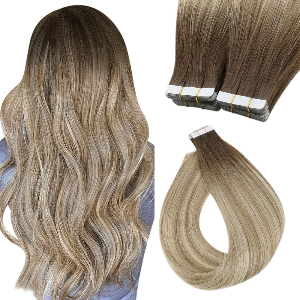 STYLEUHAIR 14-24 Inch Invisible Tape In Hair Extensions 20Pcs Virgin Human Hair Ombre Highlight (