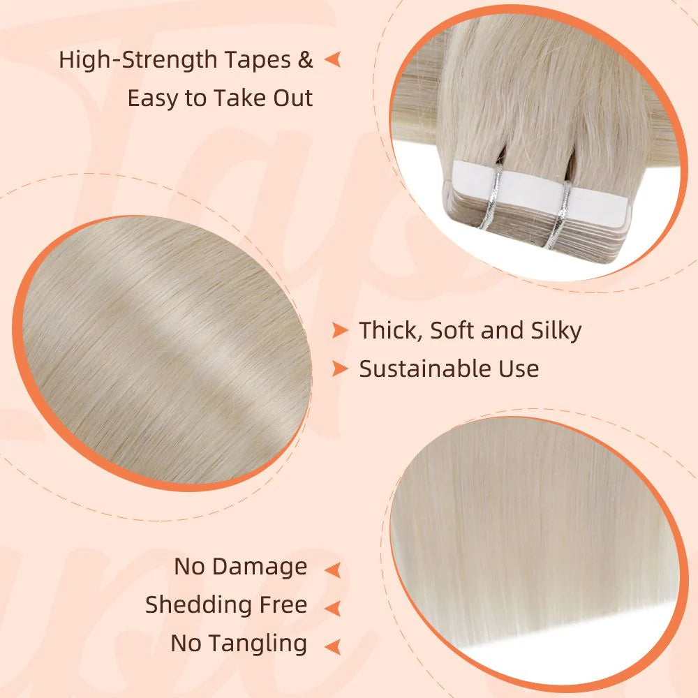 STYLEUHAIR 14-24 Inch Invisible Tape In Hair Extensions 20Pcs Virgin Human Hair (