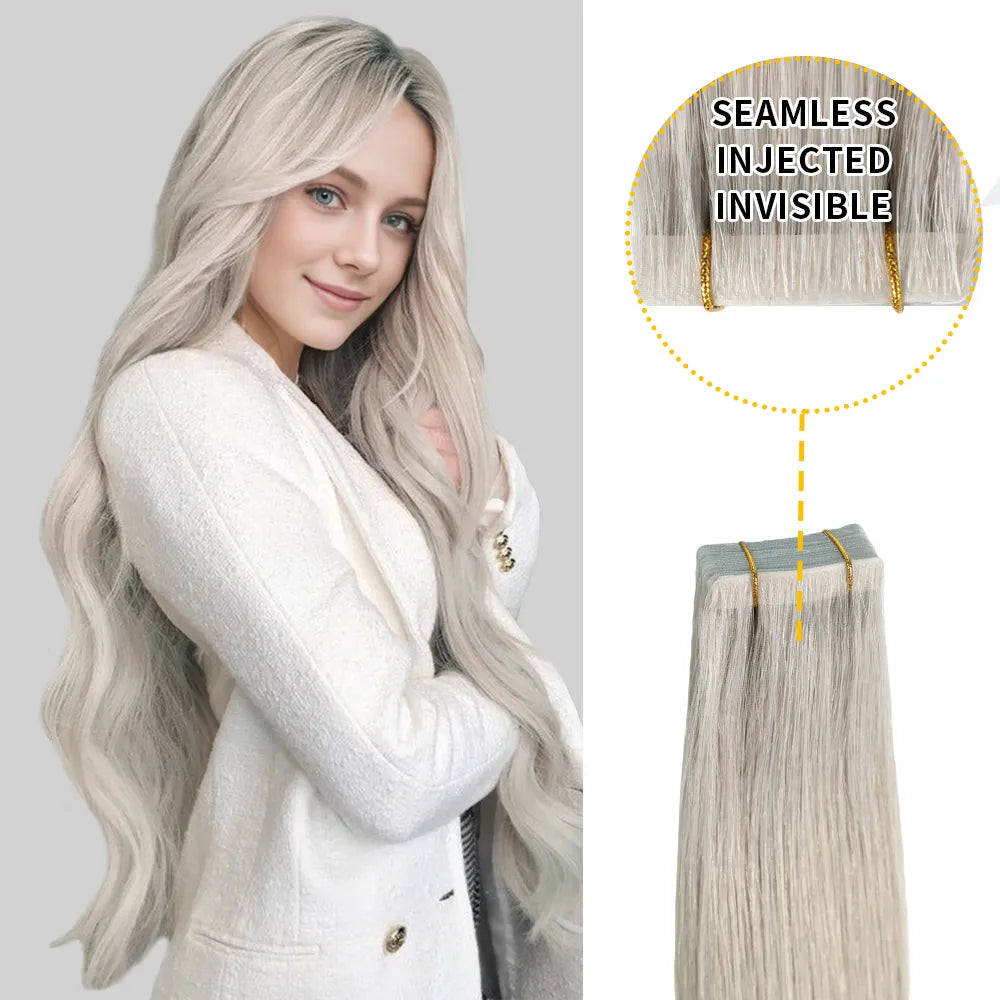 STYLEUHAIR 14-22 Inch Seamless Injected Hand-Tied Invisible Tape In Hair Extensions 20Pcs Full And Thick Virgin Human Hair (