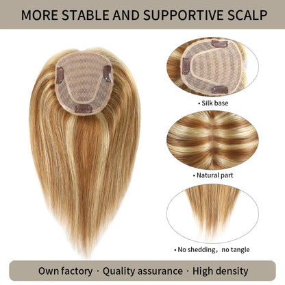 STYLEUHAIR 180 Density 25cm And 40cm Toppers Clip In For Women Remy Human Hair Hand Made 12×13 Mono Silk Base (P10/22 Golden Brown Medium Blonde) mattress tooper