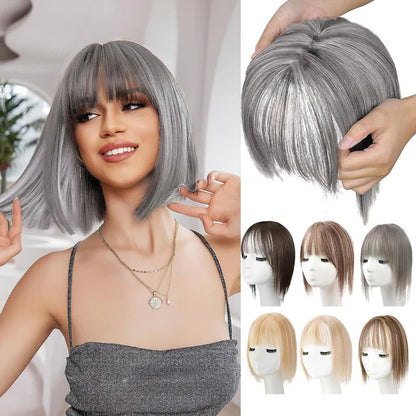 STYLEUHAIR 12 Inch Toppers Clip In With Bang For Women 100% Remy Human Hair Hand-Tied Topper (Mixed Grey) Mattress Topper