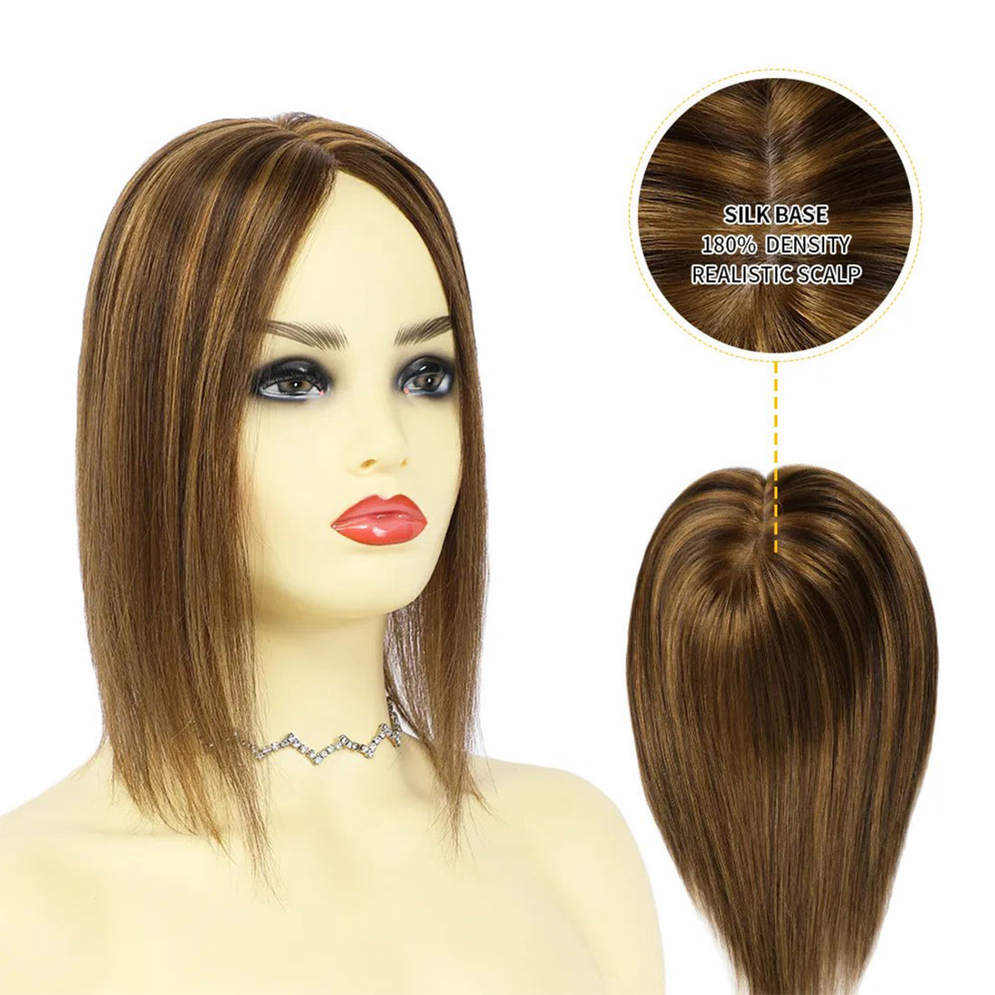 180 Density 25cm And 40cm Toppers Clip In For Women Remy Human Hair Hand Made 12×13 Mono Silk Base Highlight Color (P10/4 Golden Brown Dark Brown)