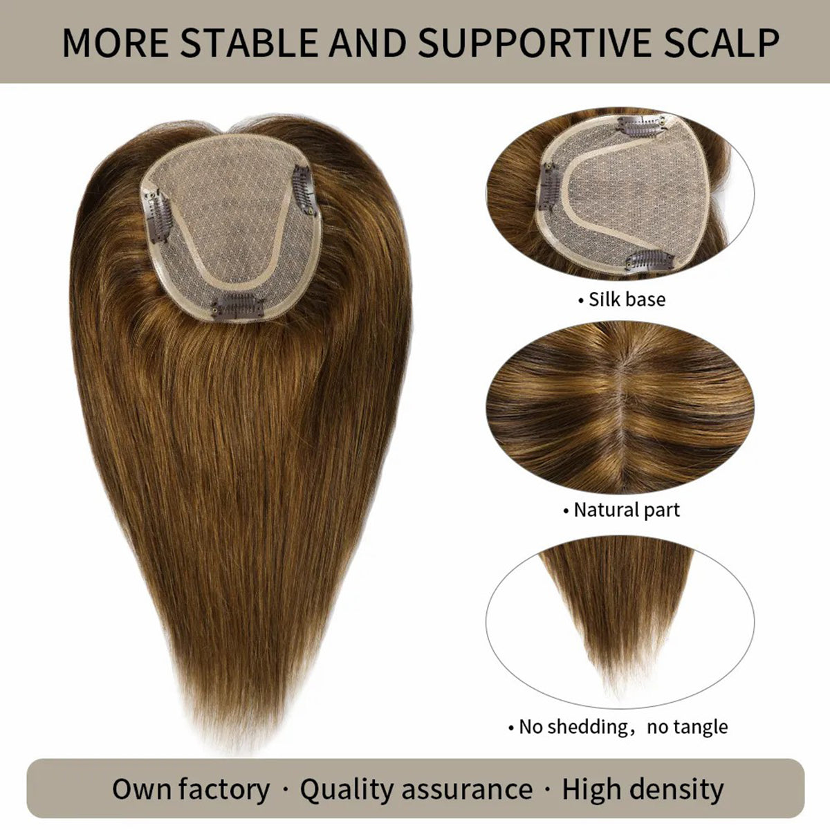 180 Density 25cm And 40cm Toppers Clip In For Women Remy Human Hair Hand Made 12×13 Mono Silk Base Highlight Color (P10/4 Golden Brown Dark Brown)